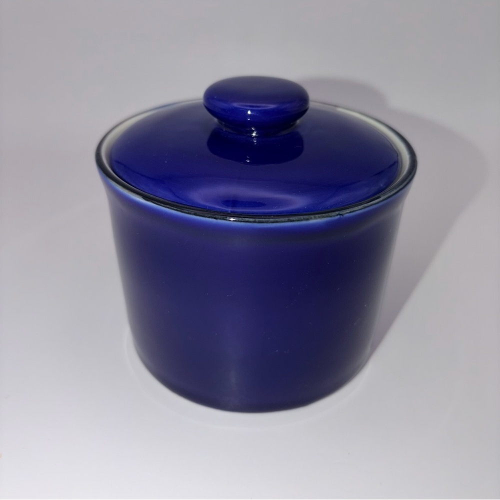 Vintage Cobalt Blue Stoneware Tea Cups Set w Sugar Bowl & Creamer - Picture 6 of 16